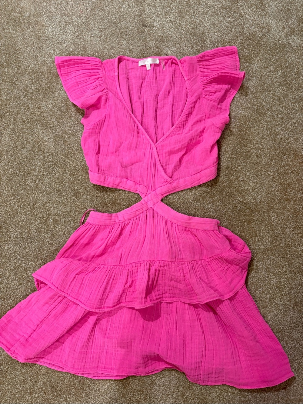 LoveShackFancy Hot Pink Backless Cutout Tiered Summer Dress